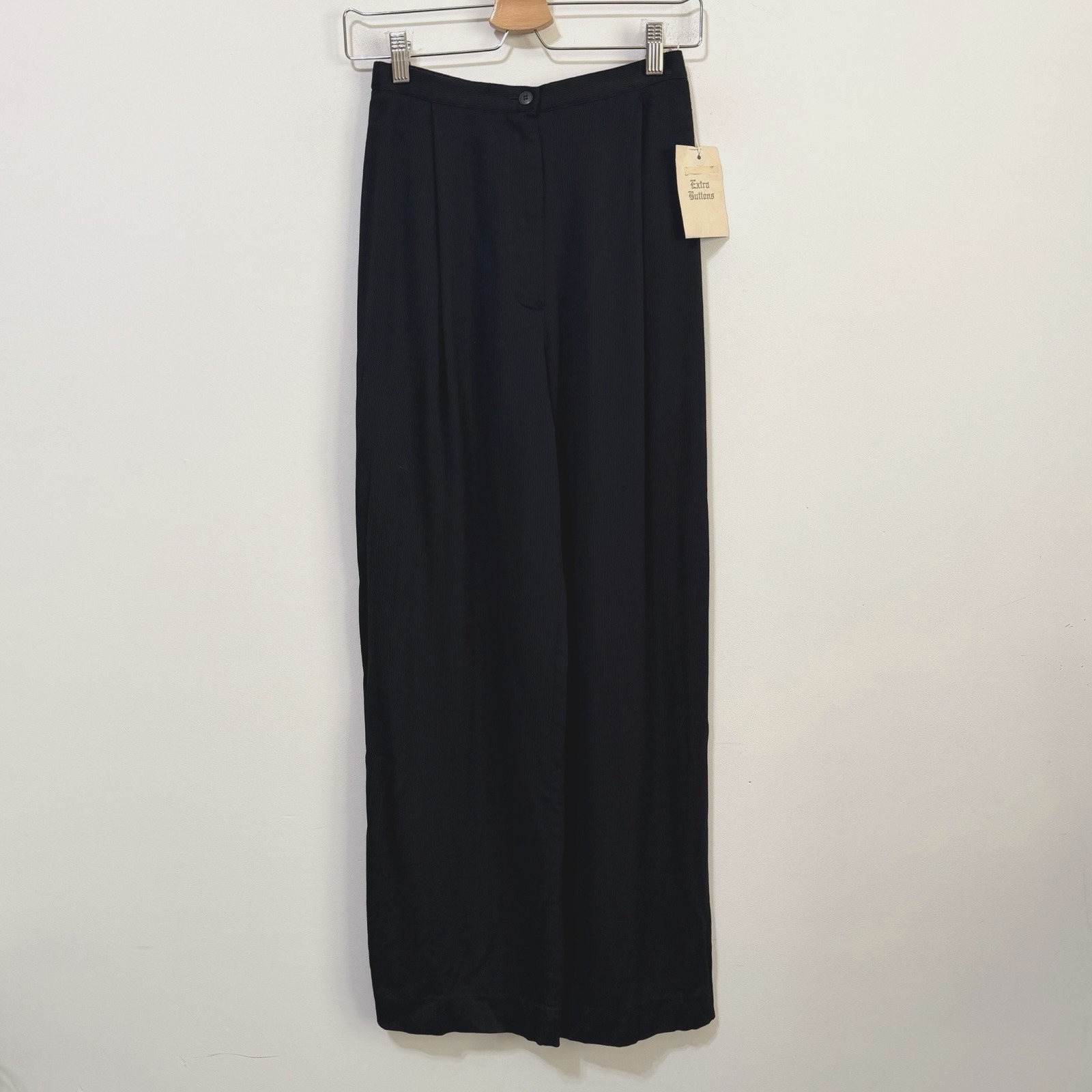 Hugo Buscati Pants 6 Black Pinstripe Straight Leg Rayon Vintage Trousers Nwot